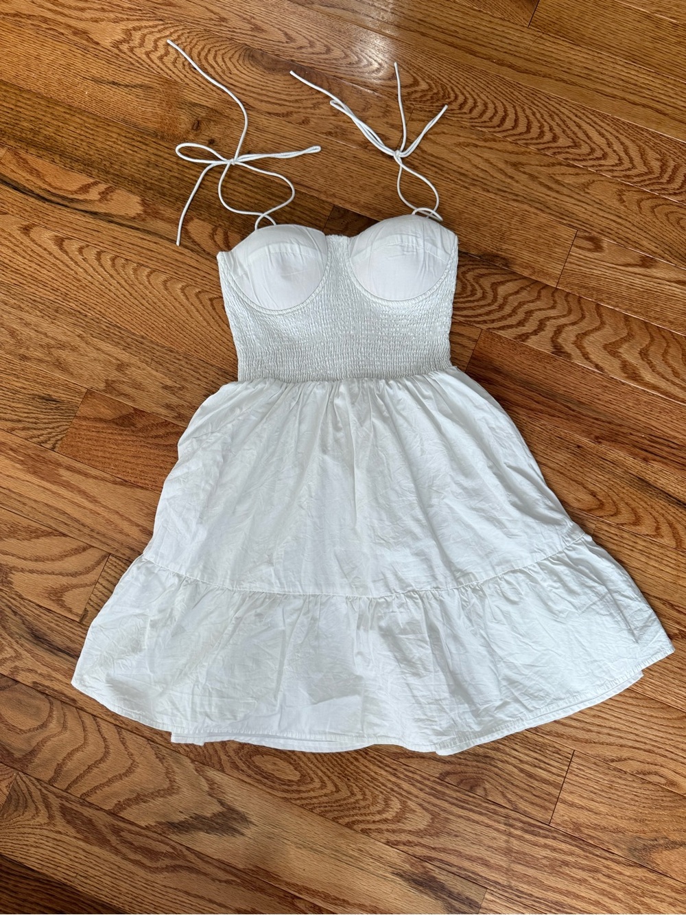AUREUM White Smocked Bustier Sundress with Tie Straps